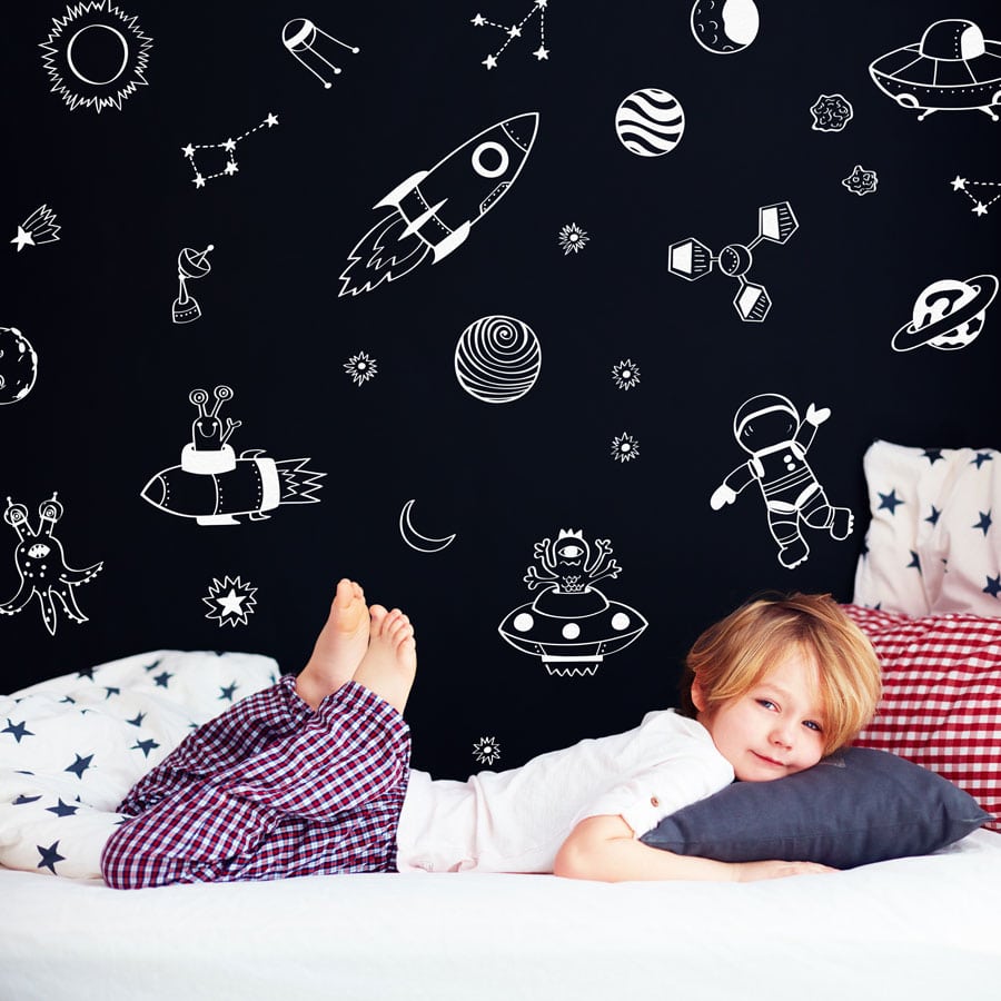 Space doodles wall sticker pack (White) | Space wall stickers | Stickerscape | UK