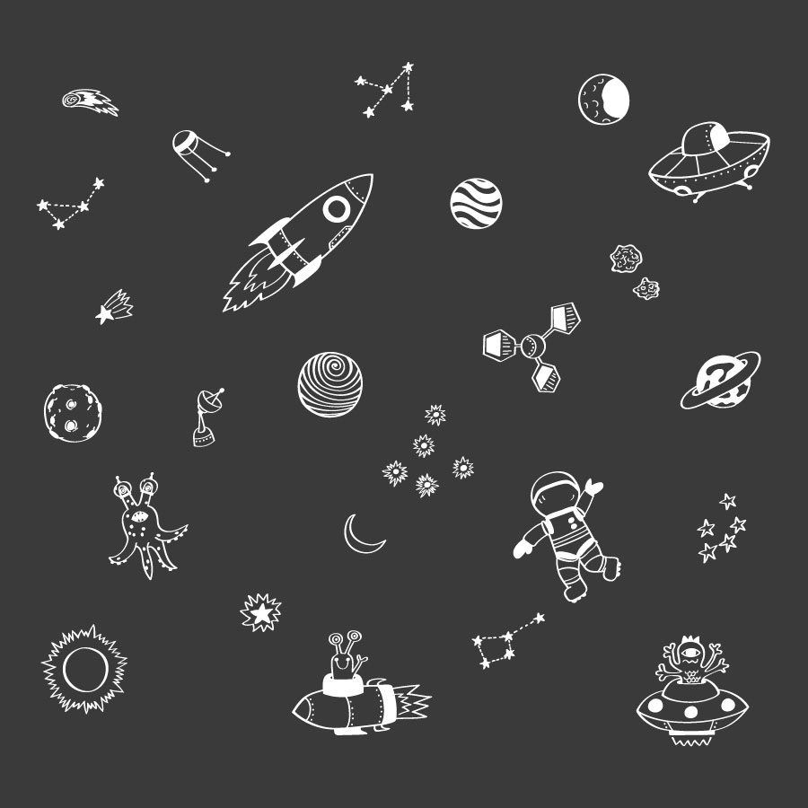 Space doodles wall sticker pack (White) | Space wall stickers | Stickerscape | UK