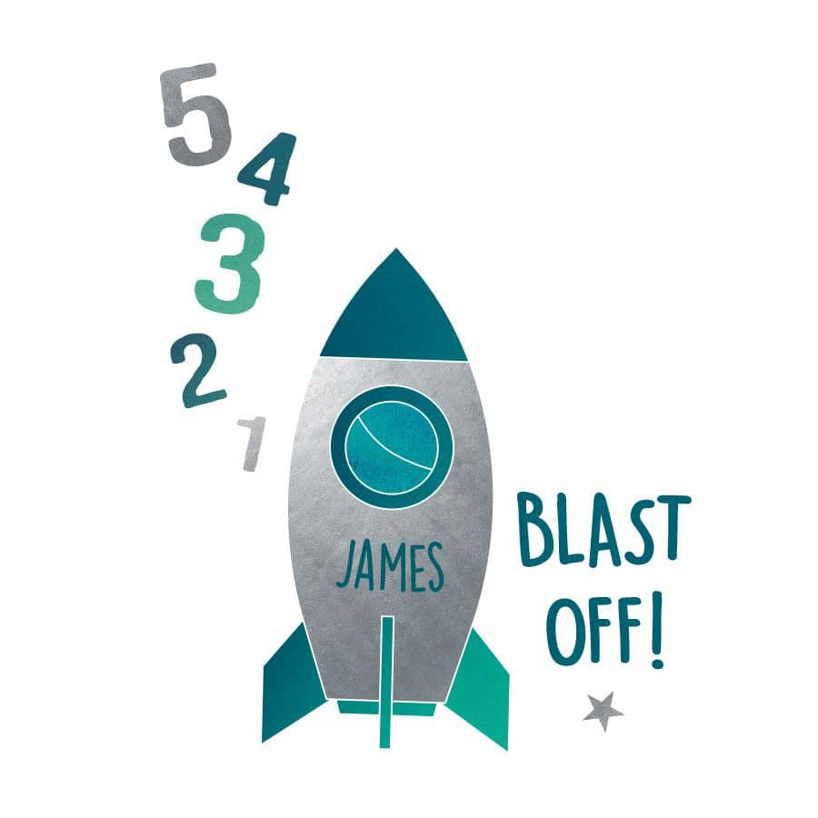 Personalised blast off rocket wall sticker | Space wall stickers | Stickerscape | UK