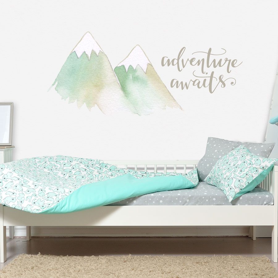 Adventure awaits mountain wall sticker pack in aqua