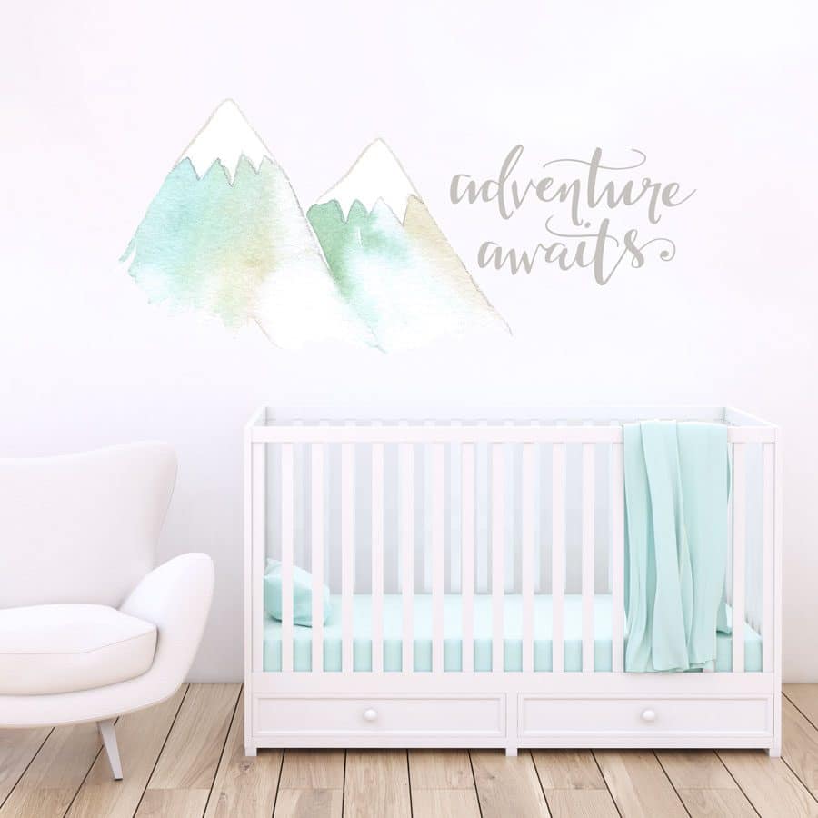 Adventure awaits mountain wall sticker pack in aqua