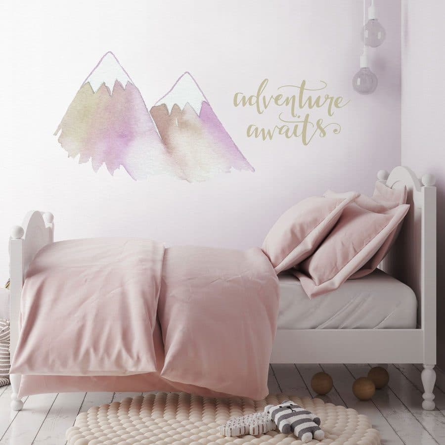 Adventure awaits mountain wall sticker pack in lilac for a childs room