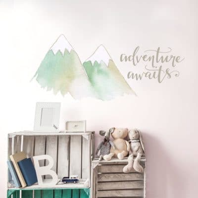 Adventure awaits mountain wall sticker pack in aqua