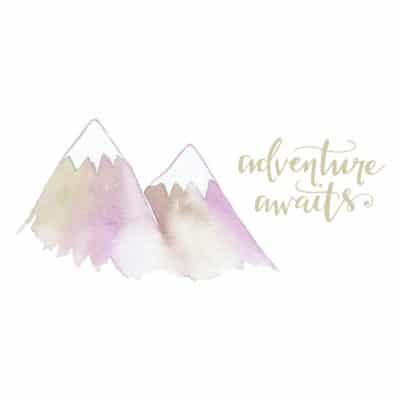 Adventure awaits mountain wall sticker pack in lilac for a childs room