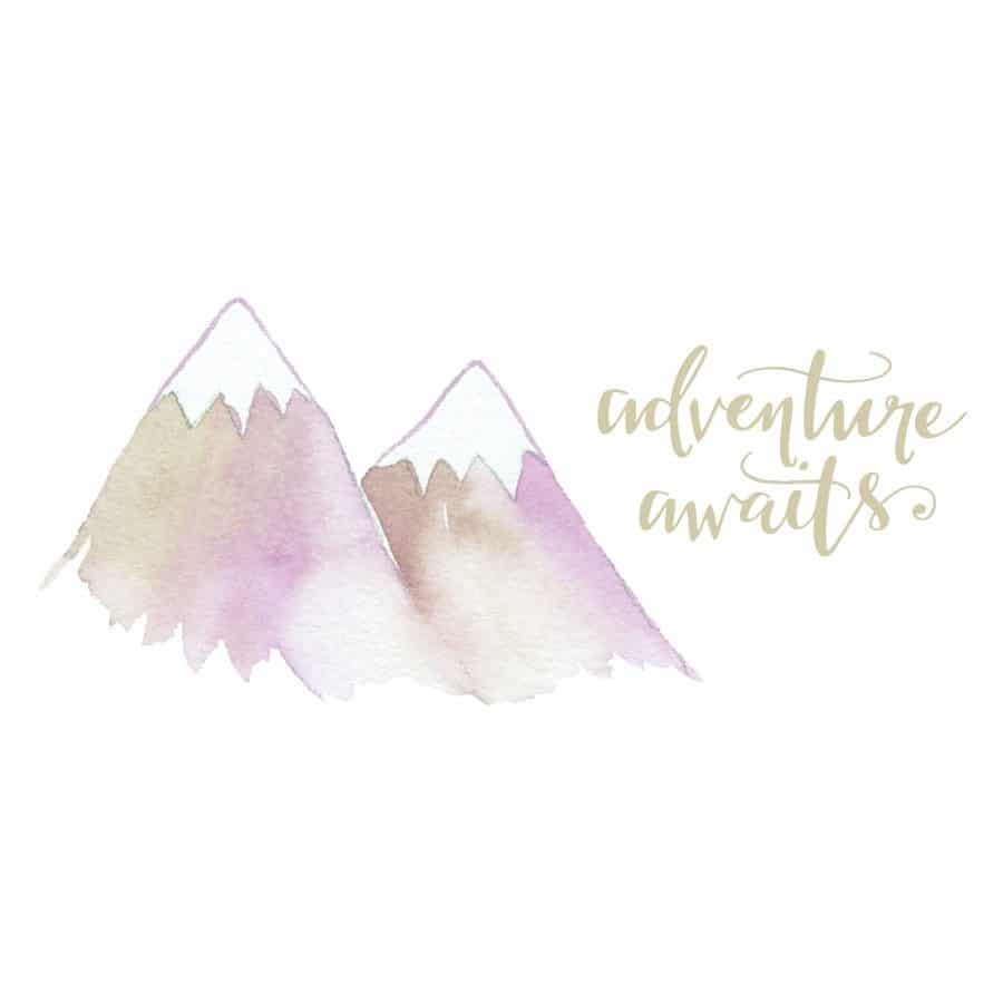 Adventure awaits mountain wall sticker pack in lilac for a childs room