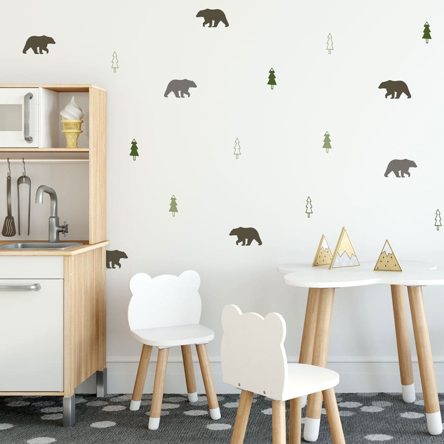 Bear forest wall sticker pack in forest mix perfect for creating a scandinavian forest theme