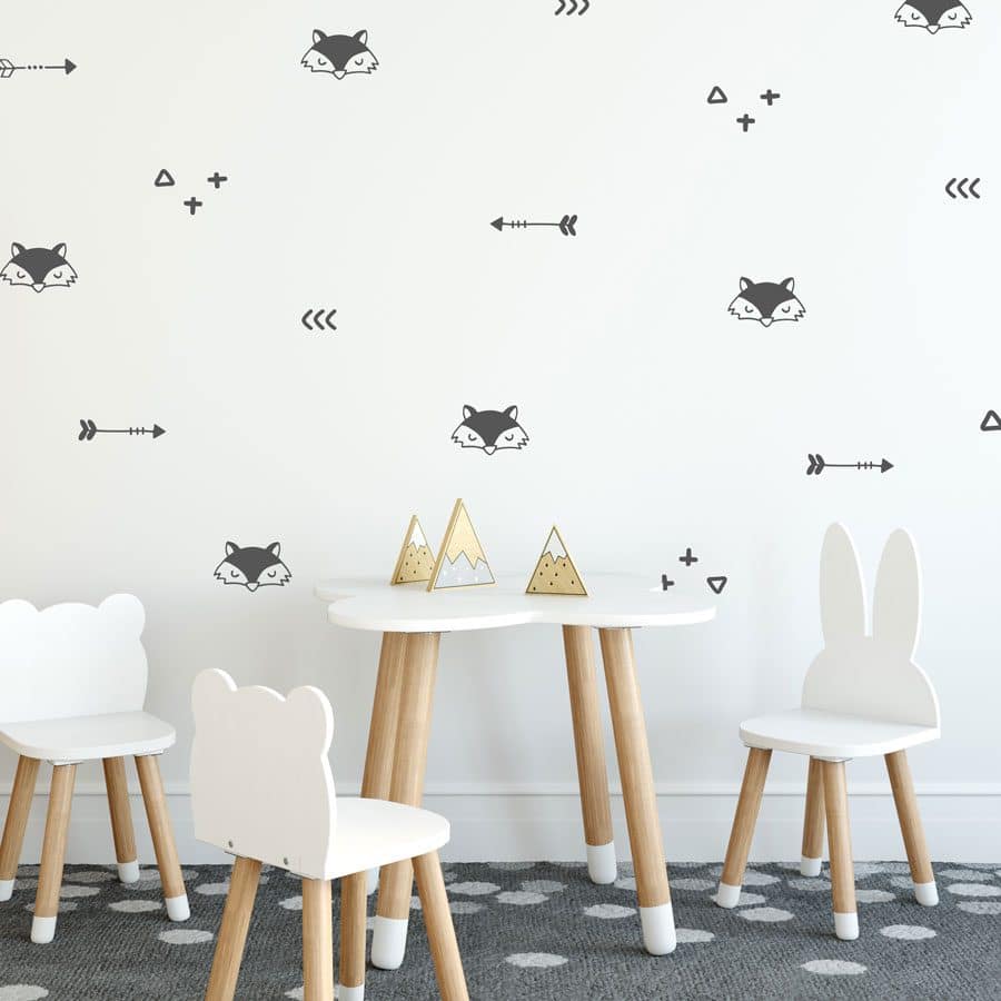 Fox and arrows wall stickers in charcoal grey - perfect for decorating a nursery or child's bedroom
