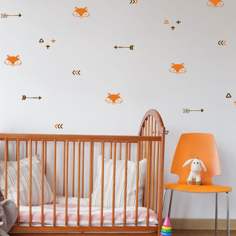 Fox and arrows wall stickers in orange - perfect for decorating a nursery or child's bedroom