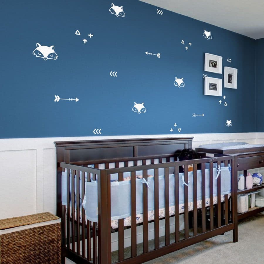 Fox and arrows wall stickers in white - perfect for decorating a nursery or child's bedroom