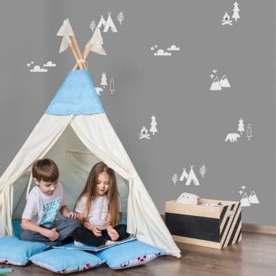Mountain adventure stickaround wall sticker pack in white perfect for a create a contemporary mountain theme in a child's bedroom