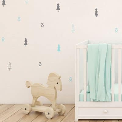 Pine tree forest wall stickers in aqua and grey perfect for adding woodland accents to a child's room