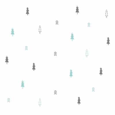 Pine tree forest wall sticker pack in grey and aqua on a white background