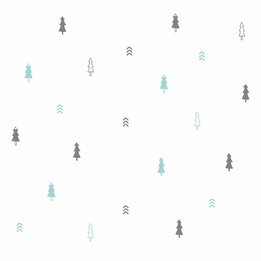 Pine tree forest wall sticker pack in grey and aqua on a white background