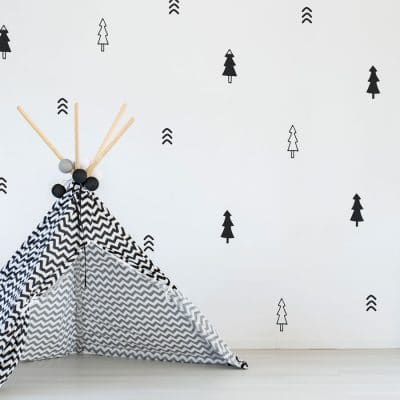 Pine tree forest wall stickers in black perfect for adding woodland accents to a child's room