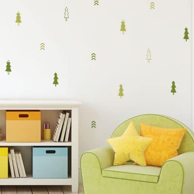 Pine tree forest wall stickers in green perfect for adding woodland accents to a child's room