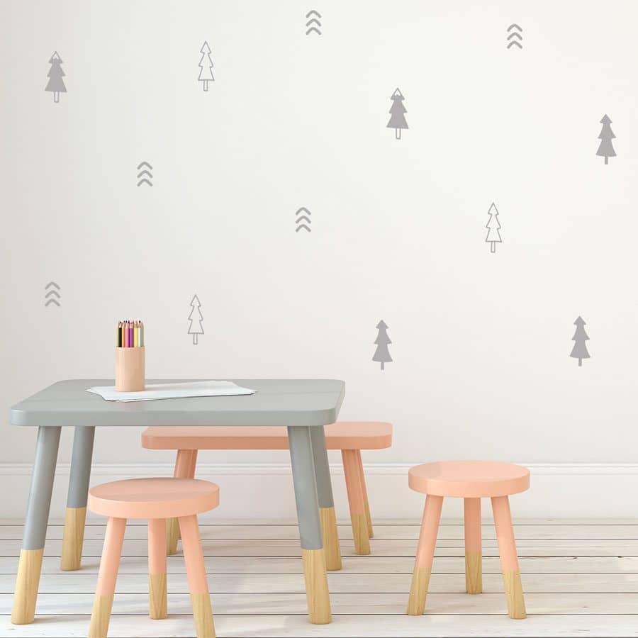 Pine tree forest wall stickers in light grey perfect for adding woodland accents to a child's room