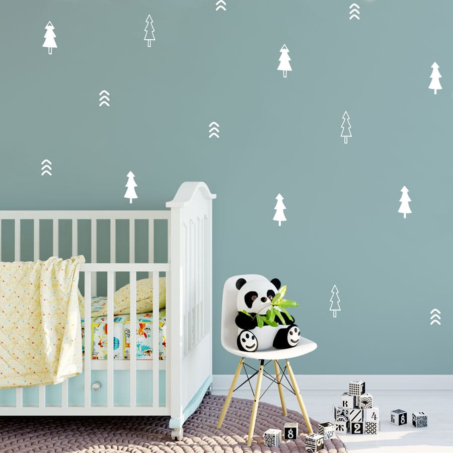 Pine tree forest wall stickers in white perfect for adding woodland accents to a child's room