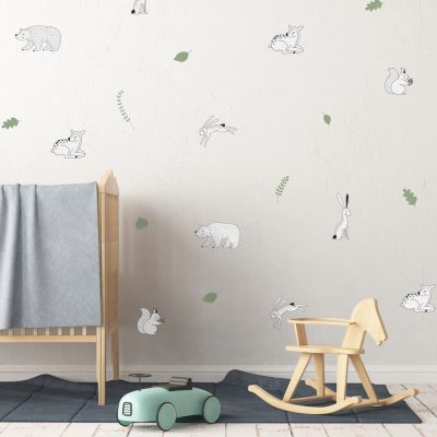 Woodland animal doodles wall sticker pack perfect for creating a contemporary woodland theme in a child's room