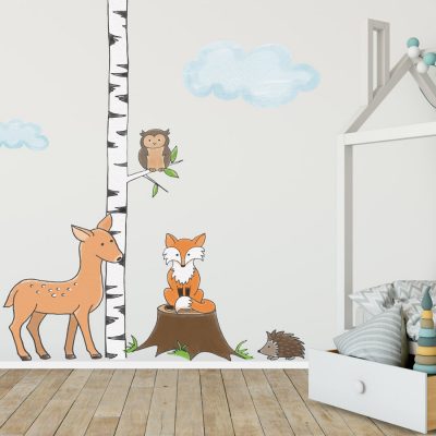 hand drawn woodland wall stickers perfect for decorating a childs room with a woodland theme