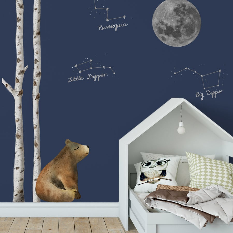 woodland night sky wall stickers perfect for decorating a bedroom or nursery