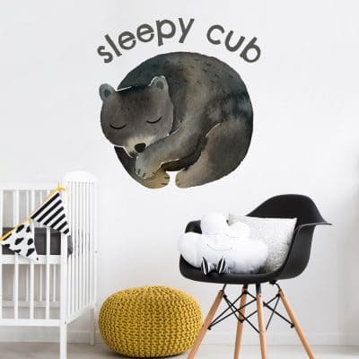 Sleepy cub wall sticker perfect addition to adding a contemporary woodland theme to your child's room