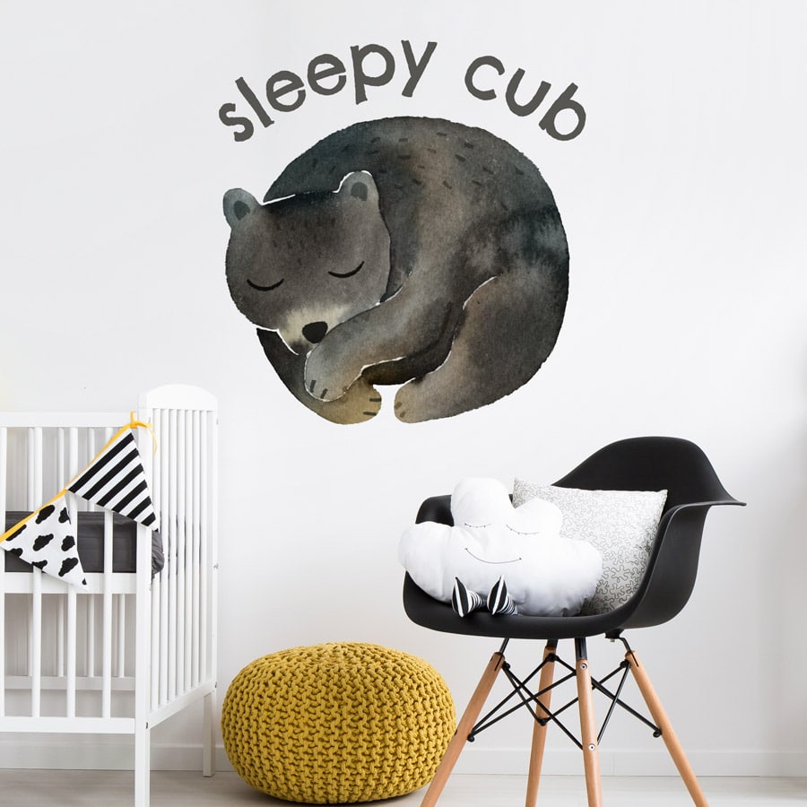 Sleepy cub wall sticker perfect addition to adding a contemporary woodland theme to your child's room