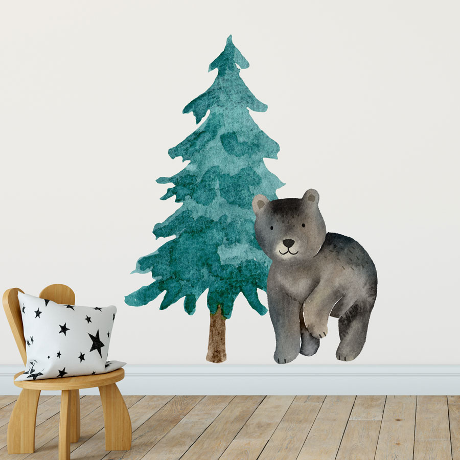 Forest bear wall sticker (Option 1) perfect for creating a woodland themed scandi children's room
