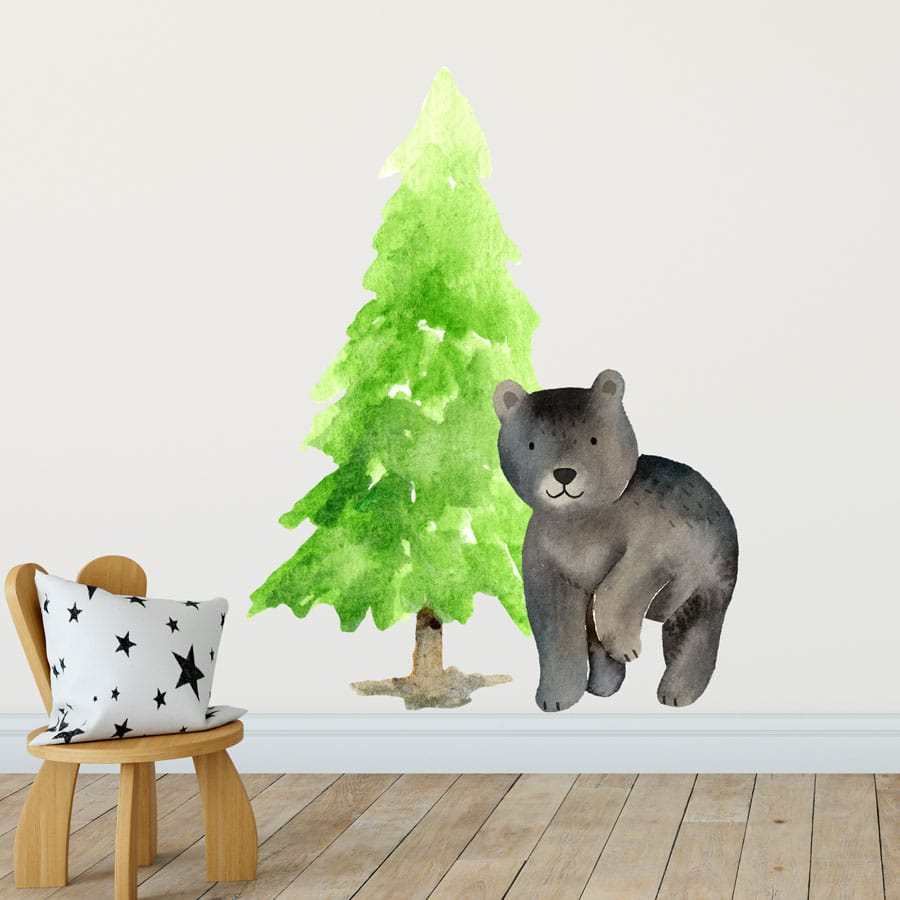 Forest bear wall sticker (Option 2) perfect for creating a woodland themed scandi children's room