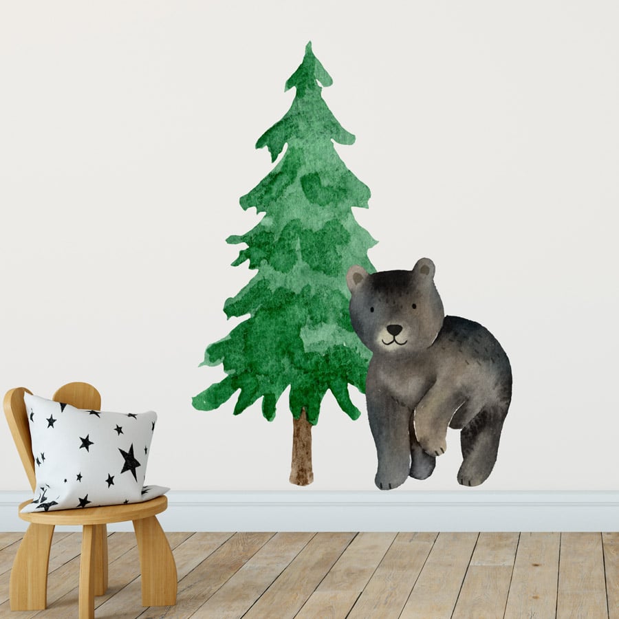 Forest bear wall sticker (Option 3) perfect for creating a woodland themed scandi children's room