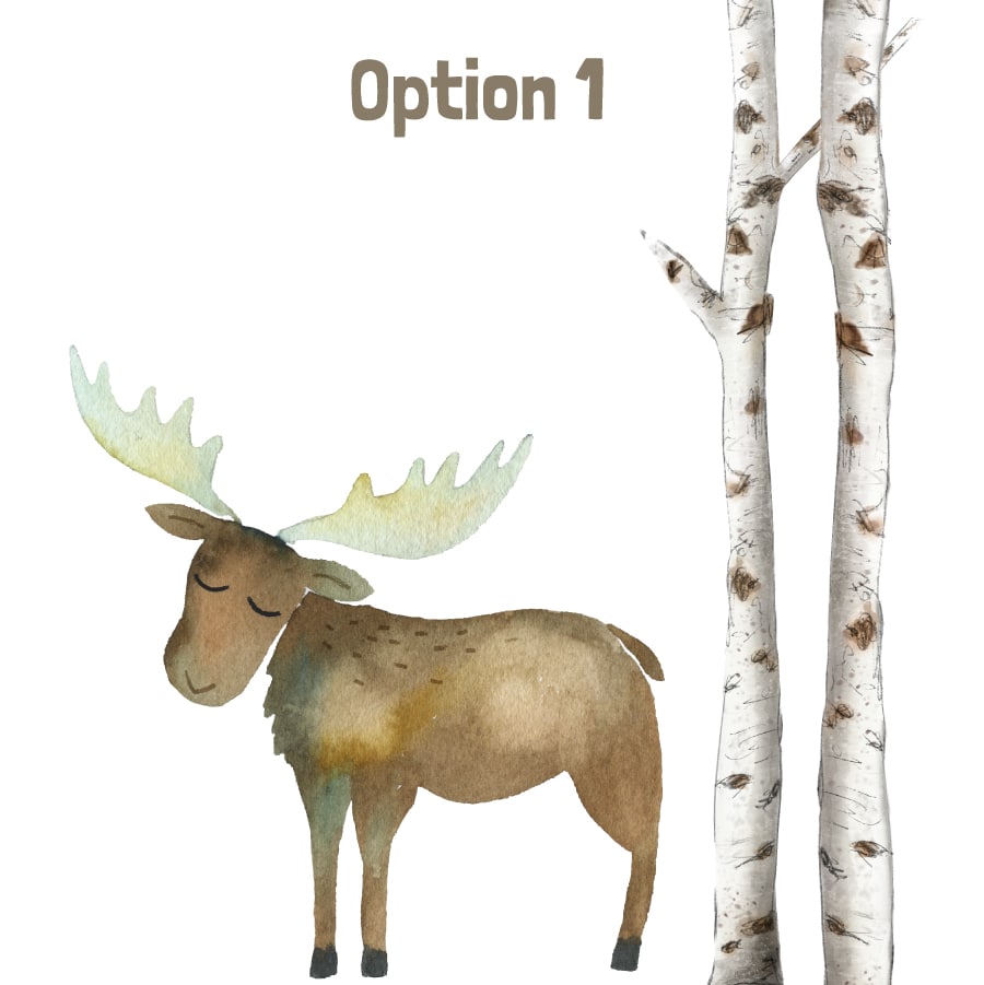 Watercolour tree and animal wall sticker (Option 1) on a white background