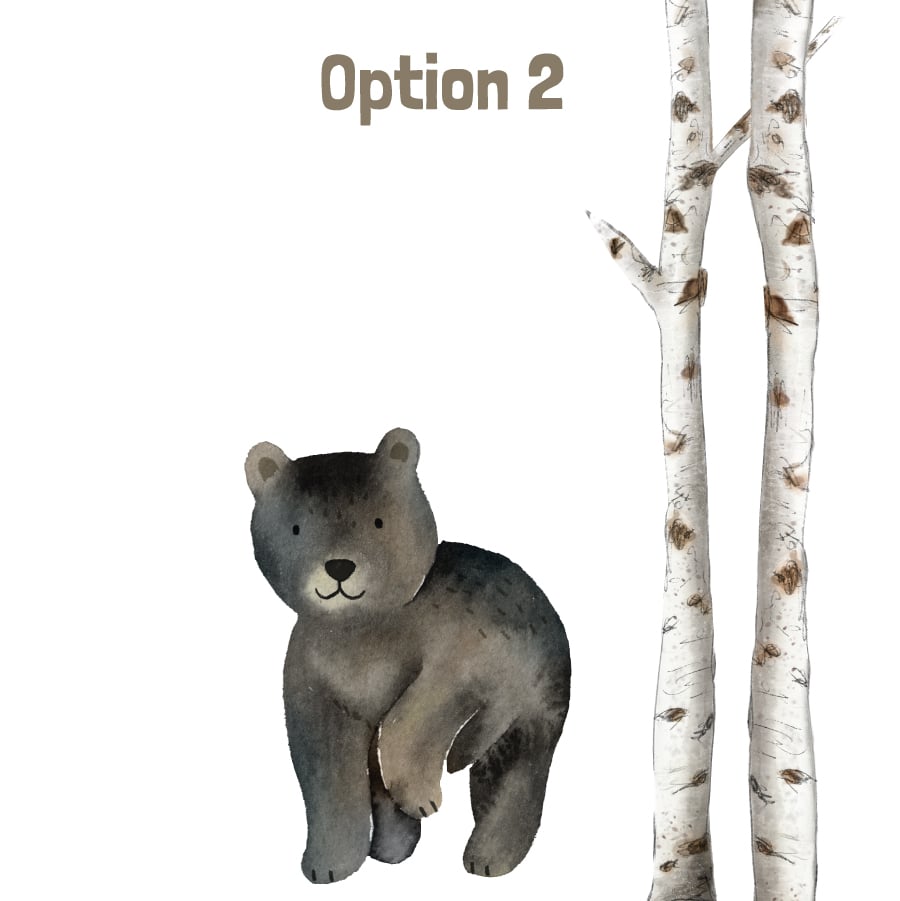 Watercolour tree and animal wall sticker (Option 2) on a white background