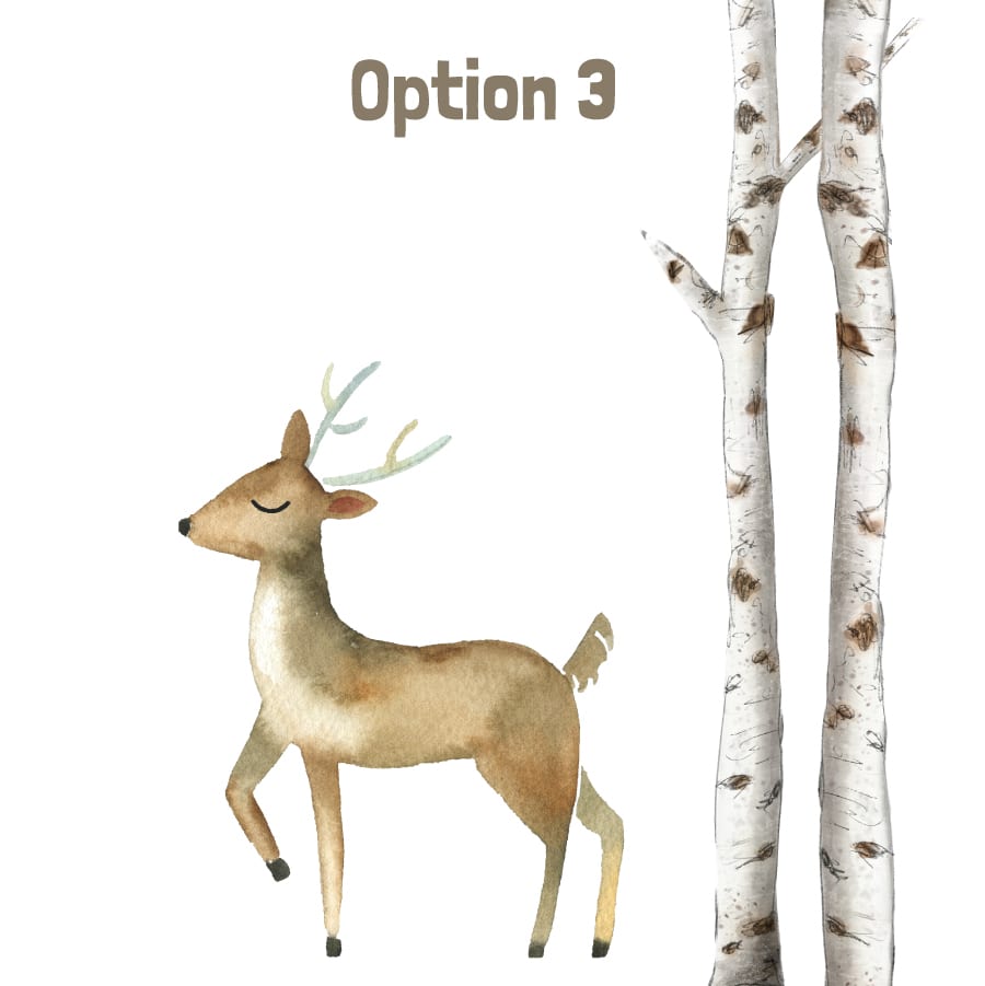 Watercolour tree and animal wall sticker (Option 3) on a white background