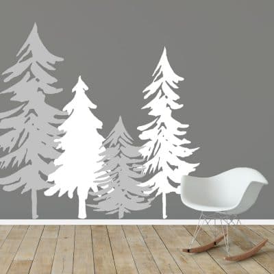Woodland tree silhouette wall stickers in light grey and white perfect for creating a contemporary woodland themed room