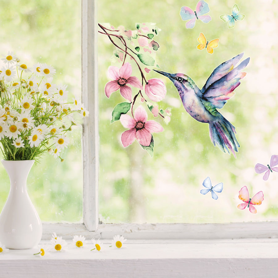 Hummingbird and butterflies window stickers perfect for decorating your home with during Spring time