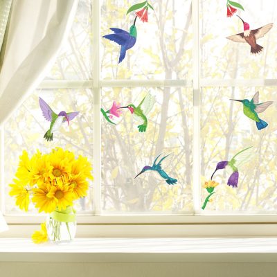 Hummingbird and flowers window stickers perfect for decorating your home with during Spring time