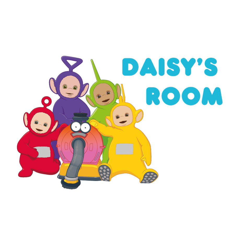 Personalised Teletubbies wall sticker (Regular size) on a white background