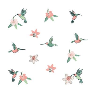 Hummingbird and Hibiscus jungle wall sticker pack.