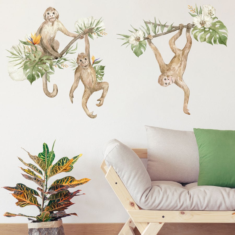 Watercolour Monkeys Wall Sticker, Large