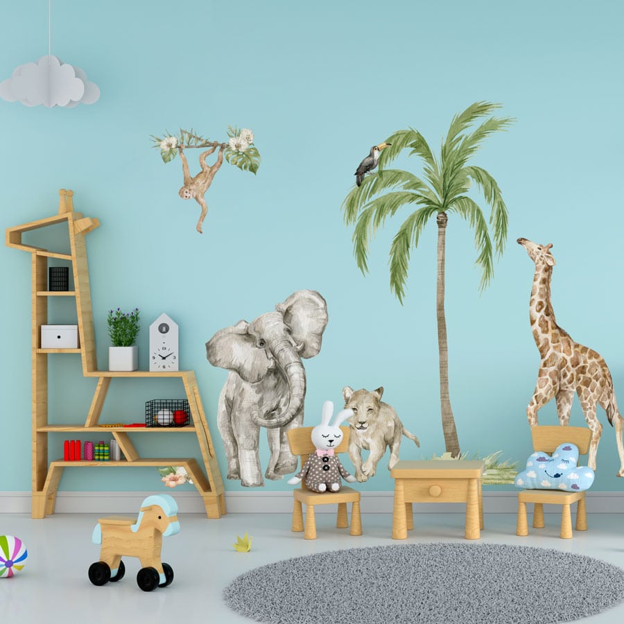 Watercolour Jungle Scene Wall Sticker Pack