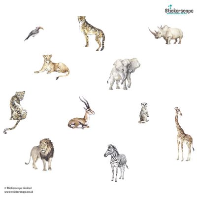 Watercolour Safari Wall Sticker Wall Sticker Pack