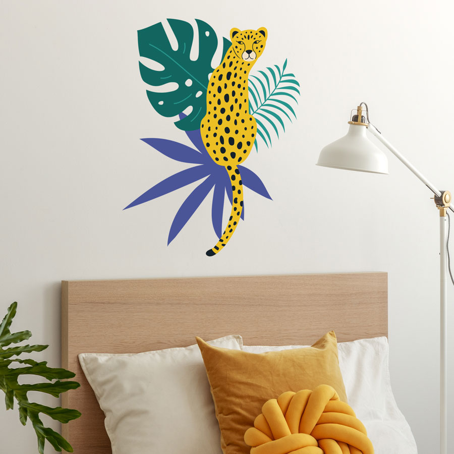 Bright Cheetah and Leaves Wall Sticker