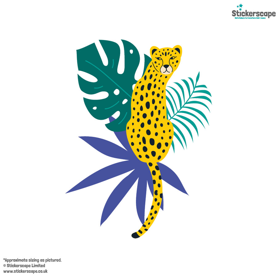 Bright Cheetah and Leaves Wall Sticker