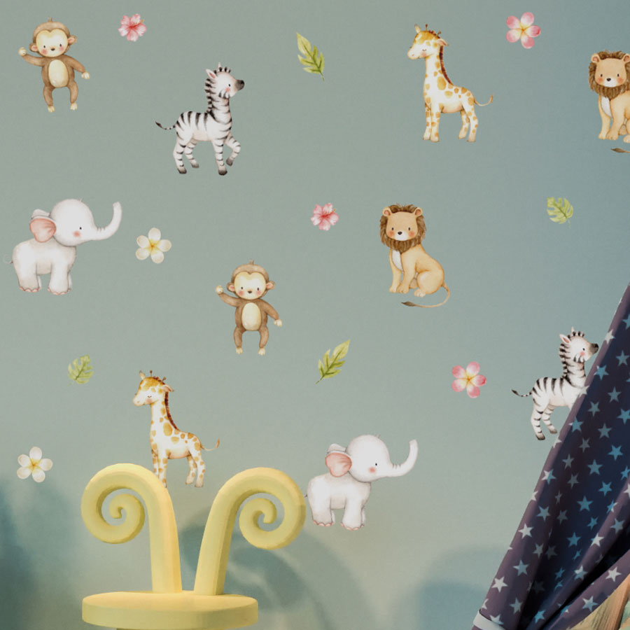 Floral Safari Animals Wall Sticker Pack