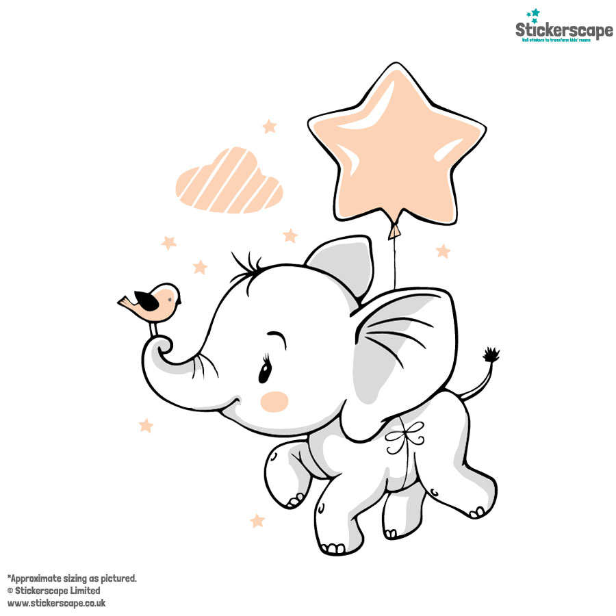 Elephant With Balloon Wall Sticker - Peach