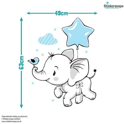 Elephant With Balloon Wall Sticker - Blue