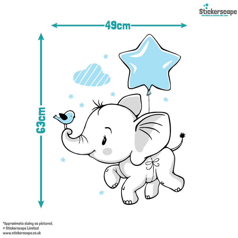 Elephant With Balloon Wall Sticker - Blue