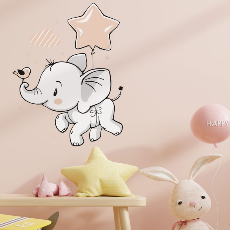 Elephant With Balloon Wall Sticker - Peach