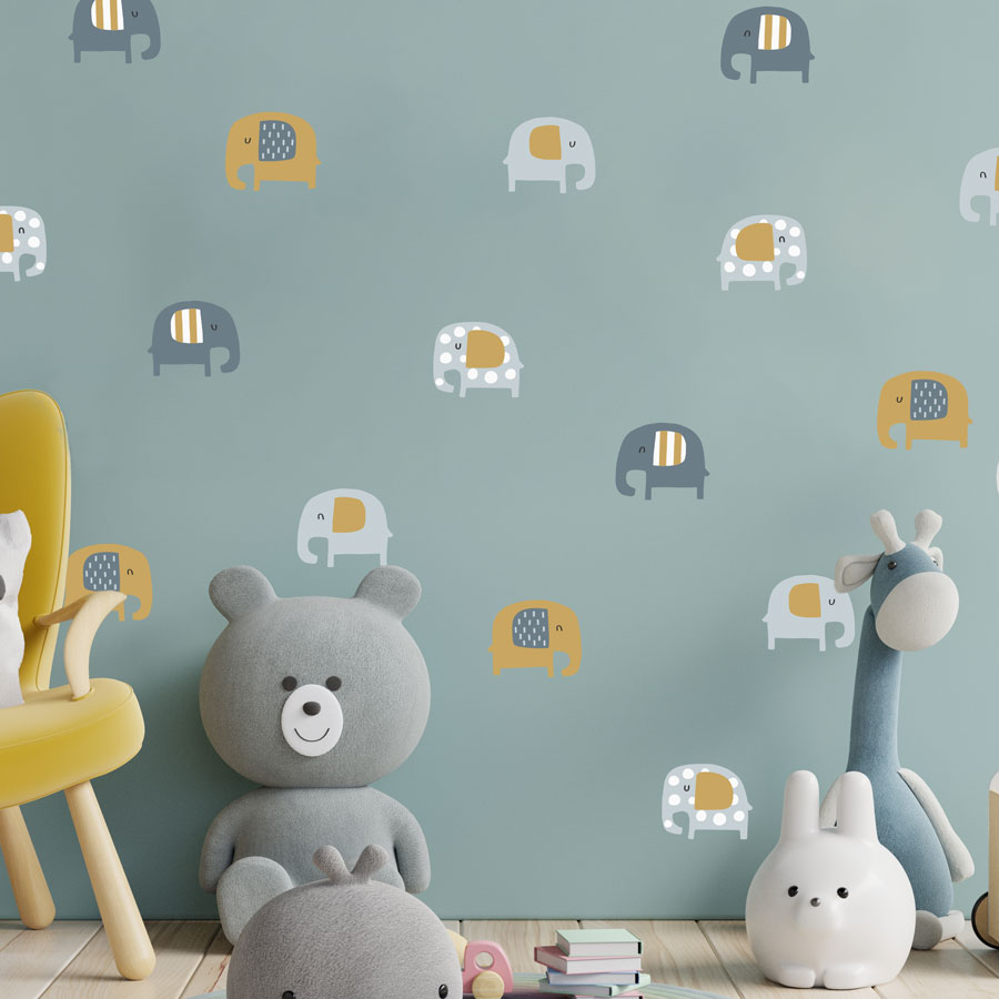 Navy and Mustard Elephants Wall Sticker Pack Jungle Wall Stickerscape