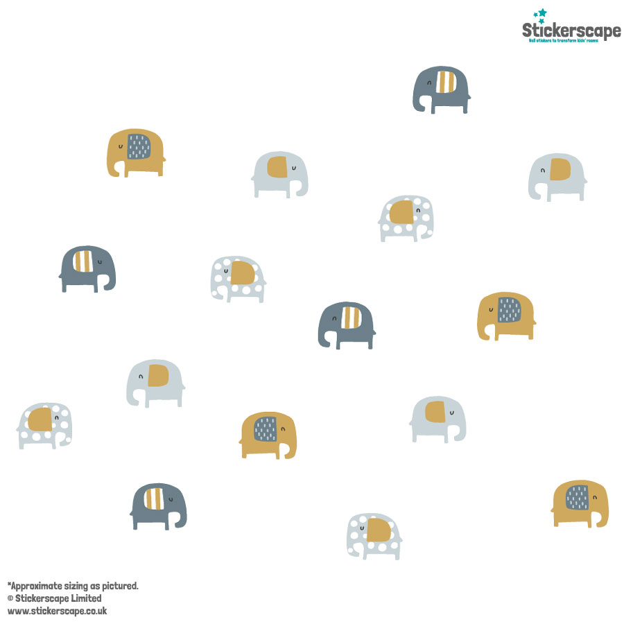 Navy and Grey Elephants Wall Sticker Pack