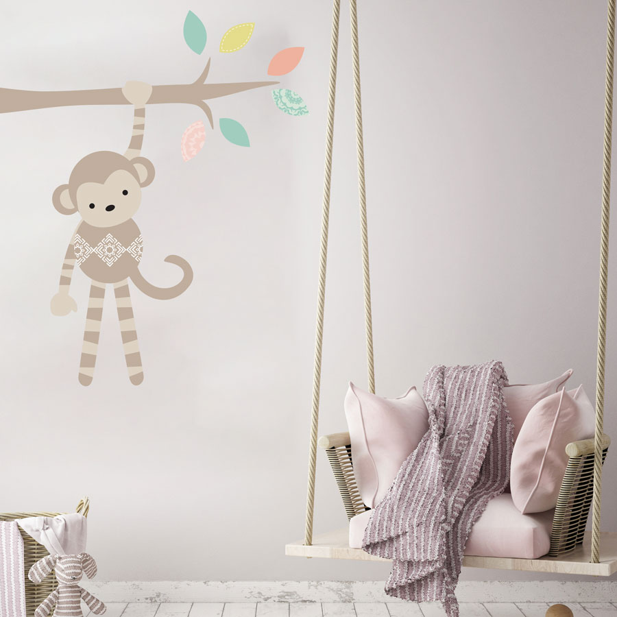 Nursery safari wall sticker (Pastel - Monkey and branch - Right)